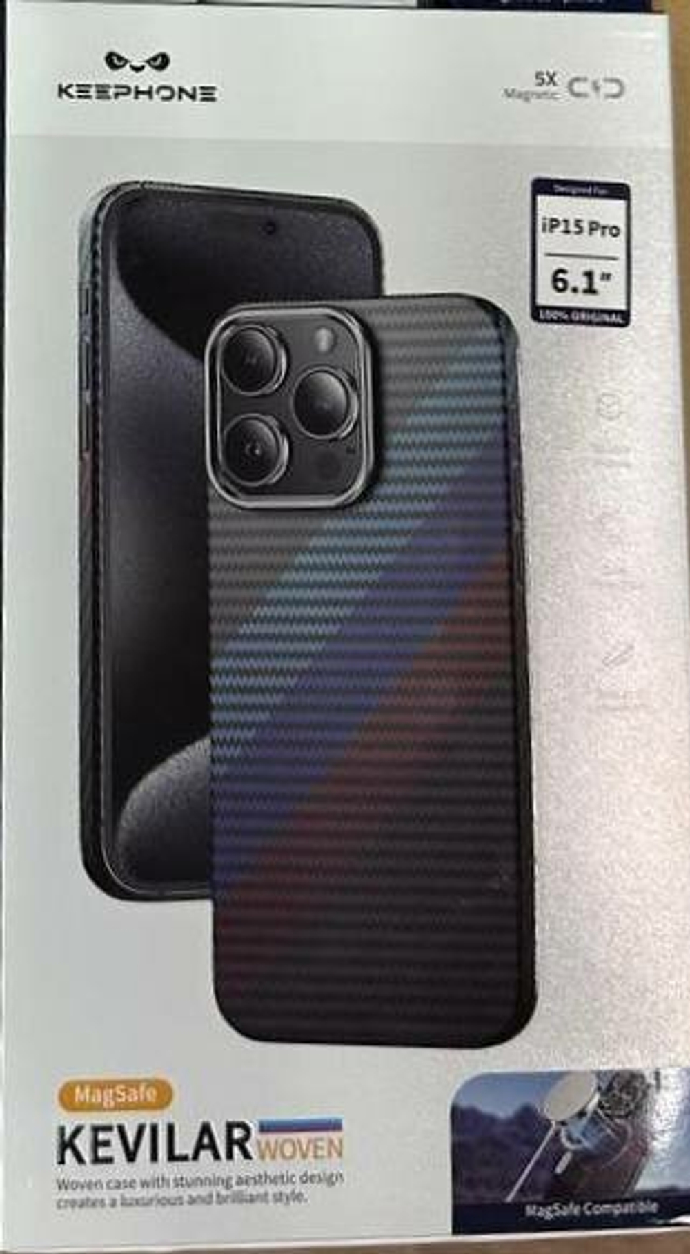 Чехол Keephone Woven Kevilar MagSafe Case для iPhone 15 Pro -/ Синий, голубой, красный