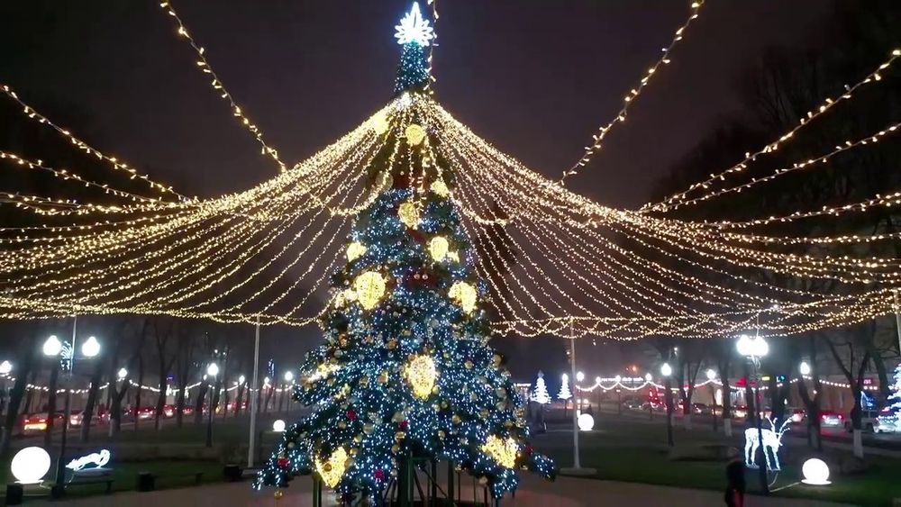 Светодинамическая елка ствольная - встроенная гирлянда: Теплый свет - "Таежная" от 11 до 21 м