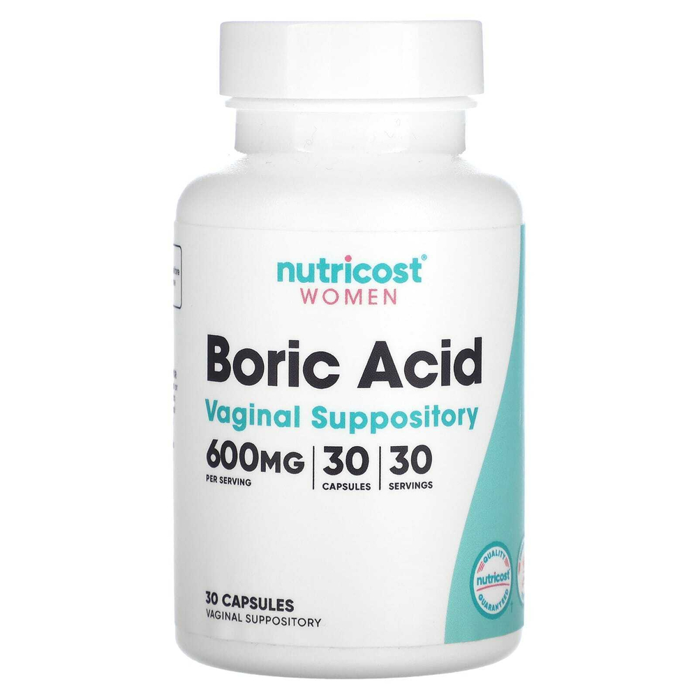 Nutricost, Для женщин, борная кислота, вагинальные свечи, 600 мг, 30 капсул