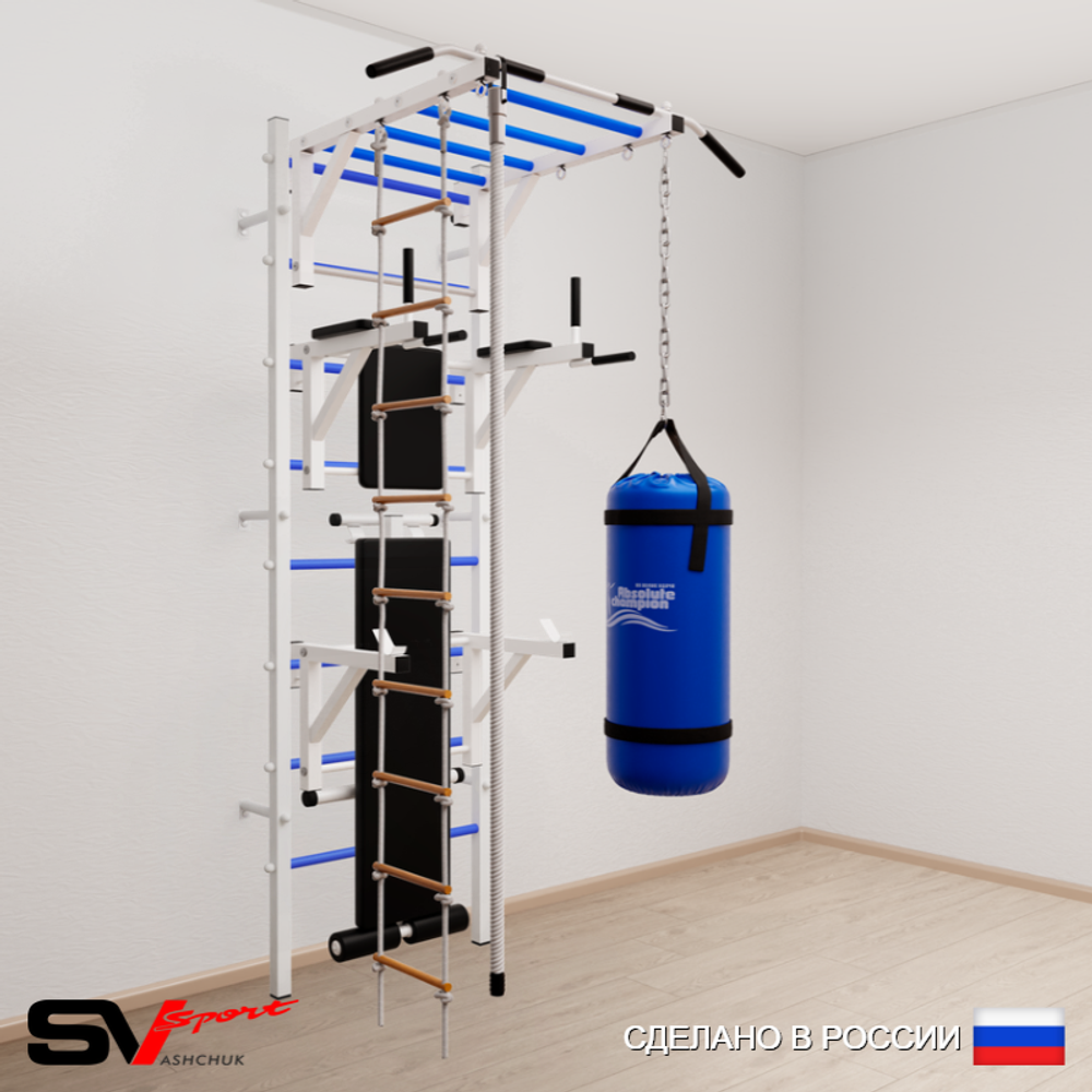 Шведская стенка Sv Sport усиленная 6651 (Турник рукоход/Брусья/Стойка/Скамья/Канат/Лестница/Цепь/Мешок 15кг)