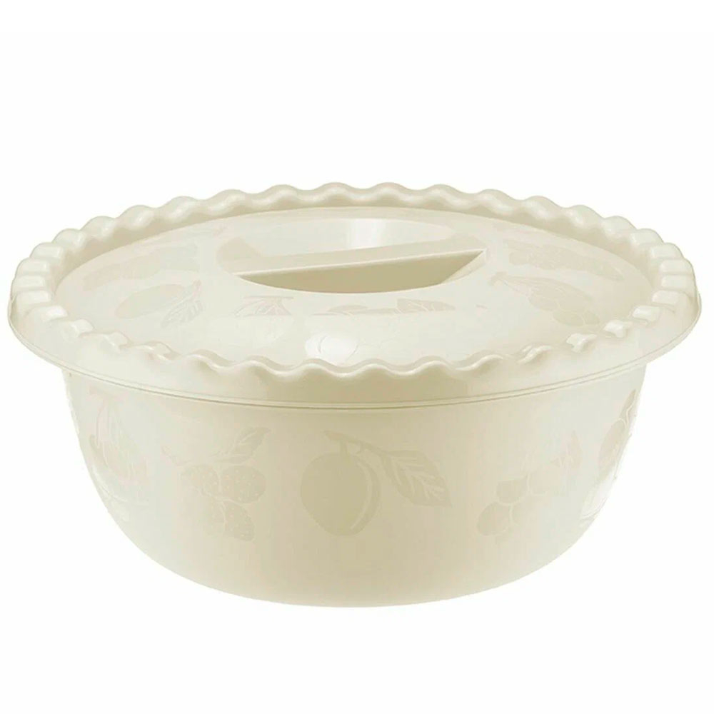 Миска 3л круглая с крышкой, белый ротанг