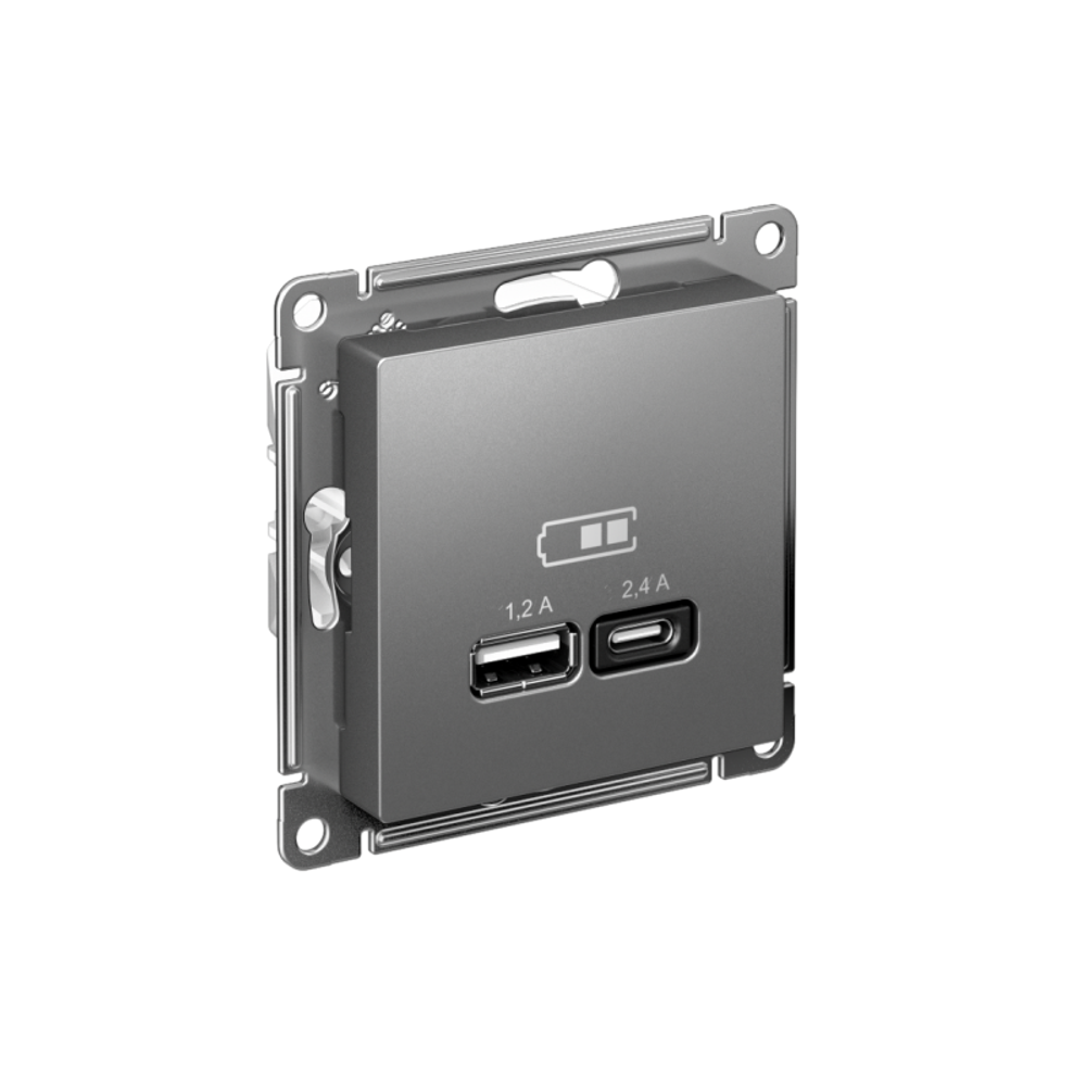 Розетка USB AtlasDesign тип A+C 5В/2.4А 2х5В/1.2А механизм сталь SE ATN000939