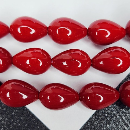 Жемчуг майорка, бусина капля красная, р-р 9×13мм, штучно