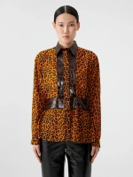 Блуза леопардовая с отделкой из экокожи OLA OLA