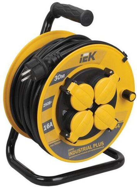 Удлинитель на катушке 4х30м с заземл. 16А IP44 Industrial plus УК30 3х1.5 термозащита IEK WKP15-16-04-30-44