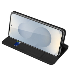 Чехол книжка из PU кожи черного цвета от Dux Ducis для смартфона Samsung Galaxy S25, серия Skin Pro Series Case