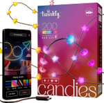 Гирлянда Twinkly Candies Stars 200 диодов, в форме звезды, RGB, расстояние между лампами 6 см, зеленый провод, BT+WiFi, IP20, питание от USB-C