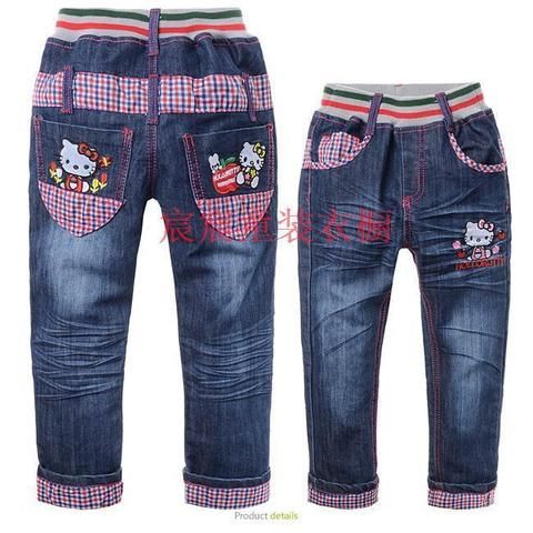 Джинсы детские с аппликациями HELLO KITTY  и вставками в клетку