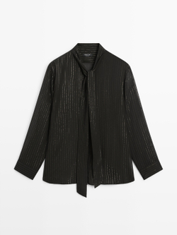 Massimo Dutti Рубашка свободного кроя с воротником-платком, черный