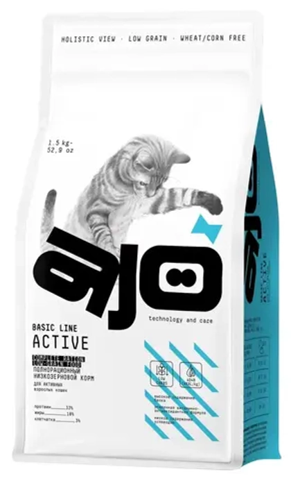 AJO (Айо) Cat Аctive Сухой полнорационный корм для взрослых кошек, 1,5 кг