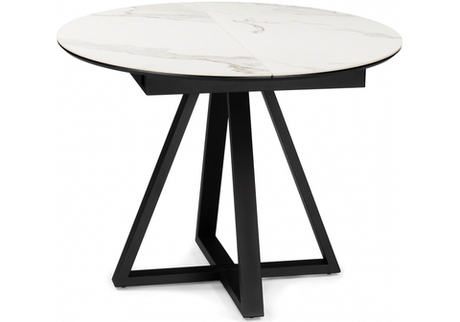 Керамический стол Woodville Нельсон 100(140)х100х76 alpine white, черный, ножки черные