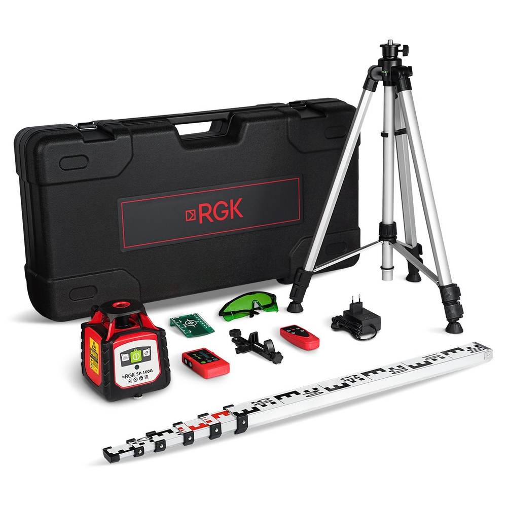 Комплект ротационного нивелира с элевационным штативом RGK SP-100G COMBO с калибровкой
