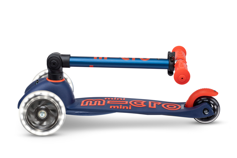 Самокат Mini Micro Deluxe складной LED темно-синий Дисконт