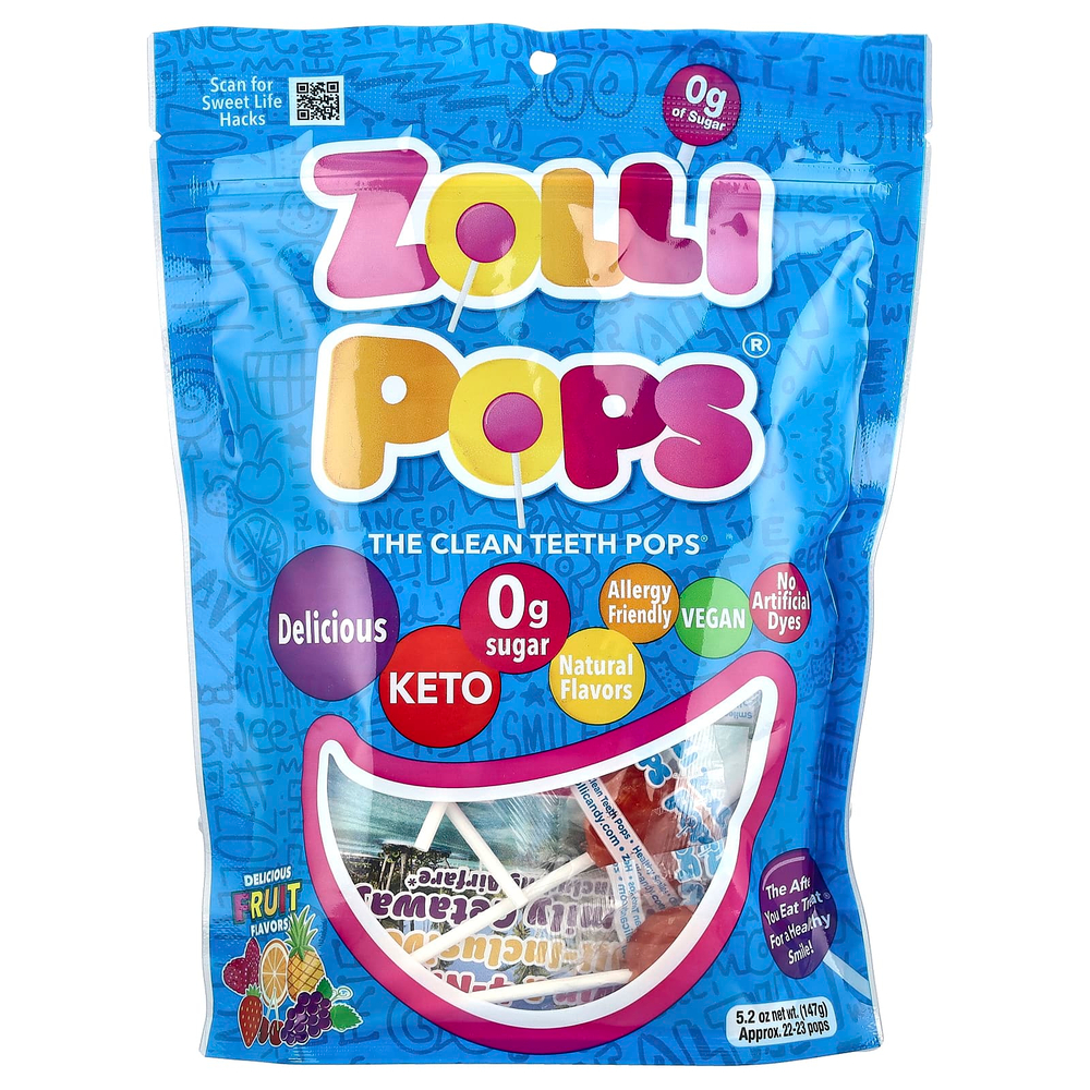 Zollipops, The Clean Teeth Pops®, леденцы с фруктовыми вкусами, 23–25 леденцов, 142 г (5,2 унции)