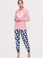 Уютная женская пижама с принтованными брюками (Размер: XL) (Цвет: розовый с синим)