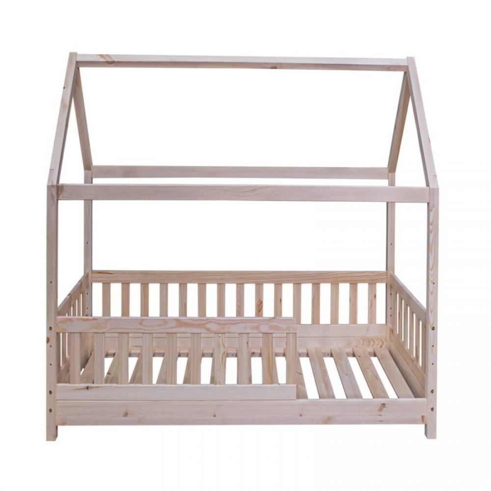 Кровать-домик 120х200 Чайн из сосны, регулируемая по высоте, с основанием и безопасными бортиками, в натуральной отделке