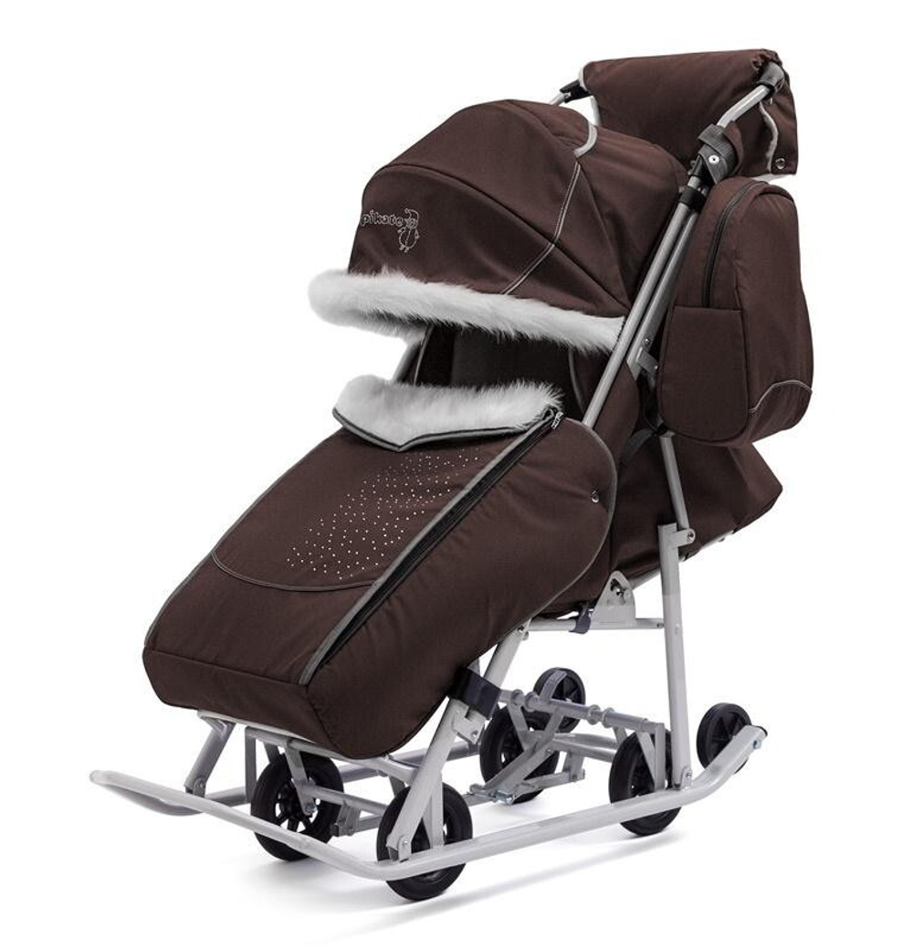 Детские санки-коляска Pikate Снеговик, шоколад