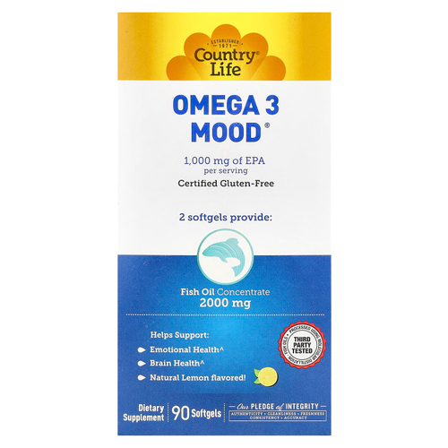Country Life, Omega 3 Mood®, натуральный лимон, 90 мягких таблеток