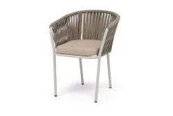 "Бордо" стул плетеный из роупа, каркас алюминий светло-серый (RAL7035) шагрень, роуп серо-коричневый 23мм, ткань Neo ash