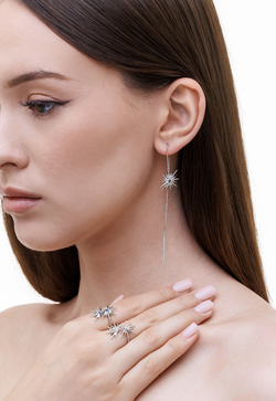 Моносерьга-продёвка из серебра со вставкой выращенного бриллианта