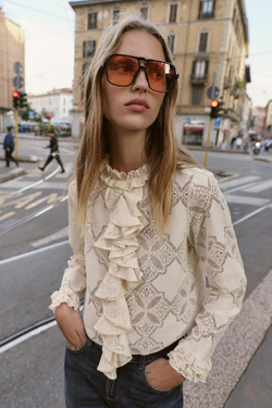 ZARA РОМАНТИЧНАЯ БЛУЗА С ВОЛАНАМИ, ЭКРЮ