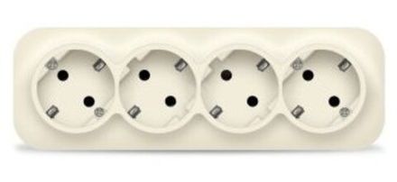 Розетка четырехместная серия "IONICH", с/з, о/у, 16А, 220В, "слоновая кость" (ivory) (еврослот) (HU1