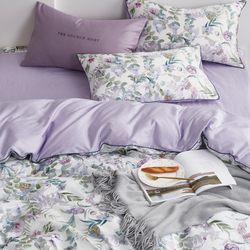 Постельное белье ЕВРО (двуспалка) Египетский Хлопок Лепестки на сиреневом