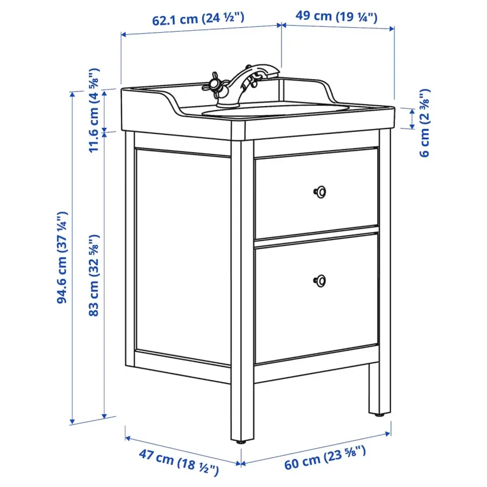 Тумба для ванной - HEMNES / RUTSJÖN /RUTSJОN IKEA/ ХЕМНЕС/РУТСЕН ИКЕА, 62х49х95 см, белый