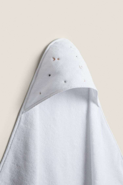 ZARA HOME ДЕТСКАЯ ХЛОПКОВАЯ НАКИДКА-ПОЛОТЕНЦЕ, КРЕМОВЫЙ