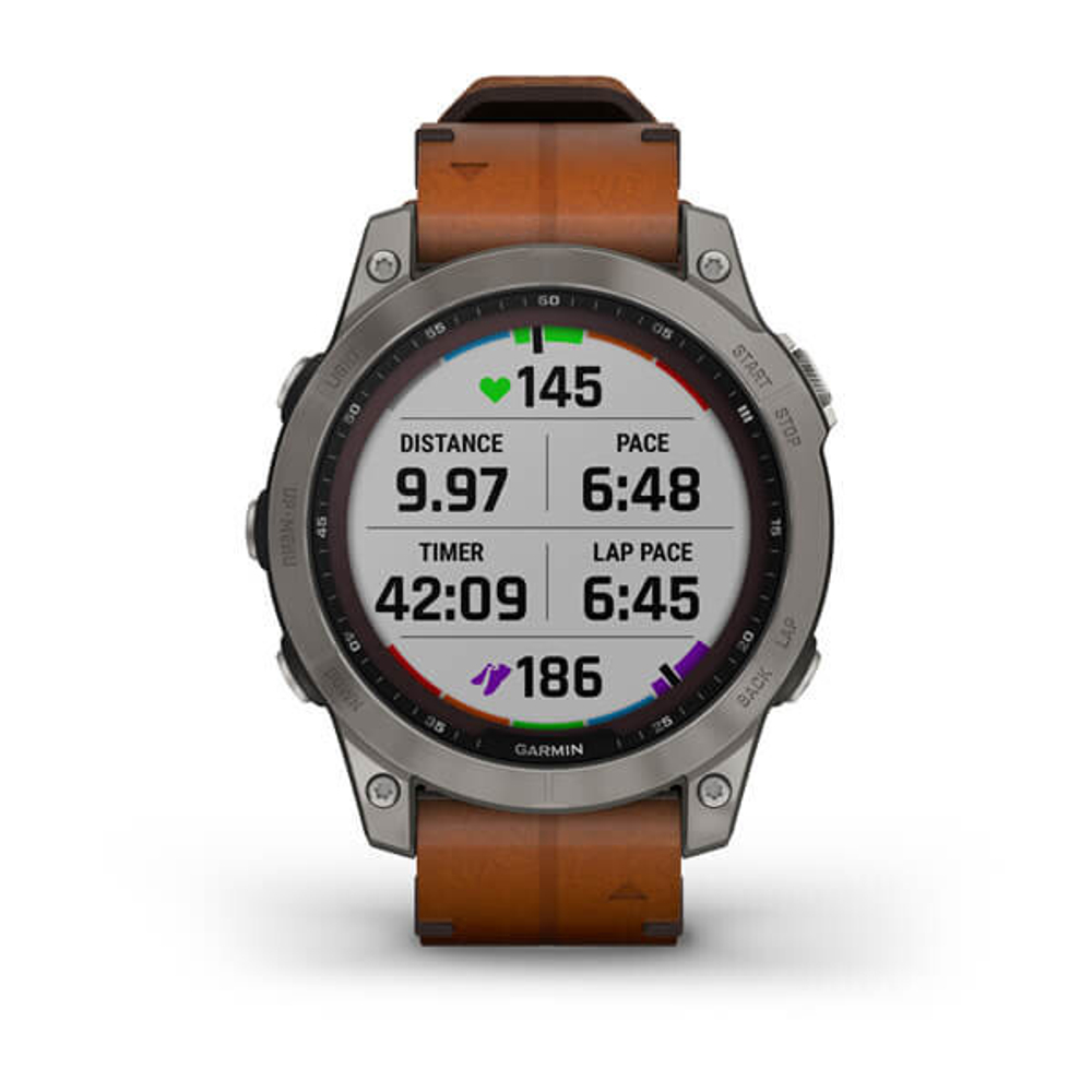 Garmin Fenix 7 Sapphire Solar титановый серый с коричневым кожаным ремешком 47 мм (010-02540-31)