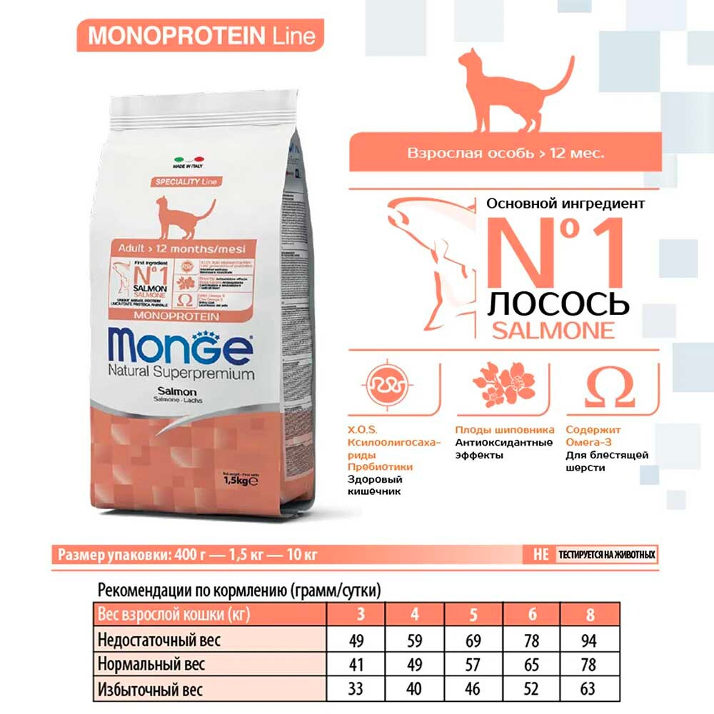 Monge Monoprotein корм для кошек с лососем (монобелковый) (Adult)