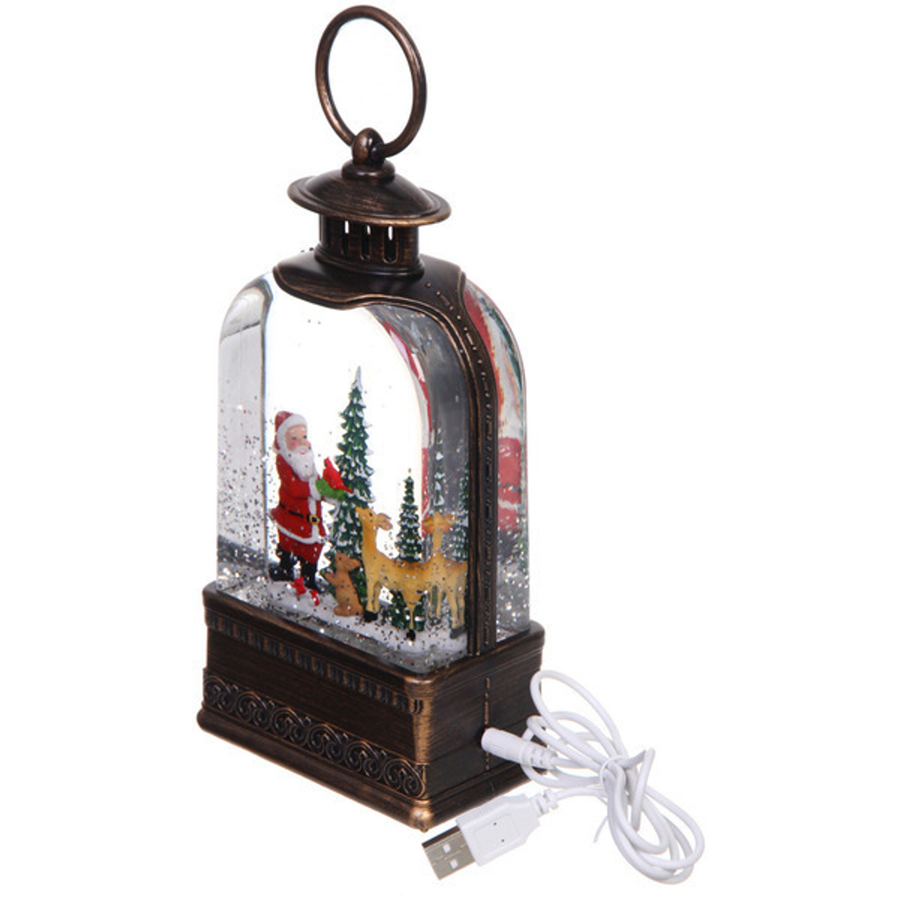 Сувенир с подсветкой «Сказочная упряжка» 10,5*6*20 см (работает от 3*ААА и USB+музыка, подсветка, эффект снегопада)