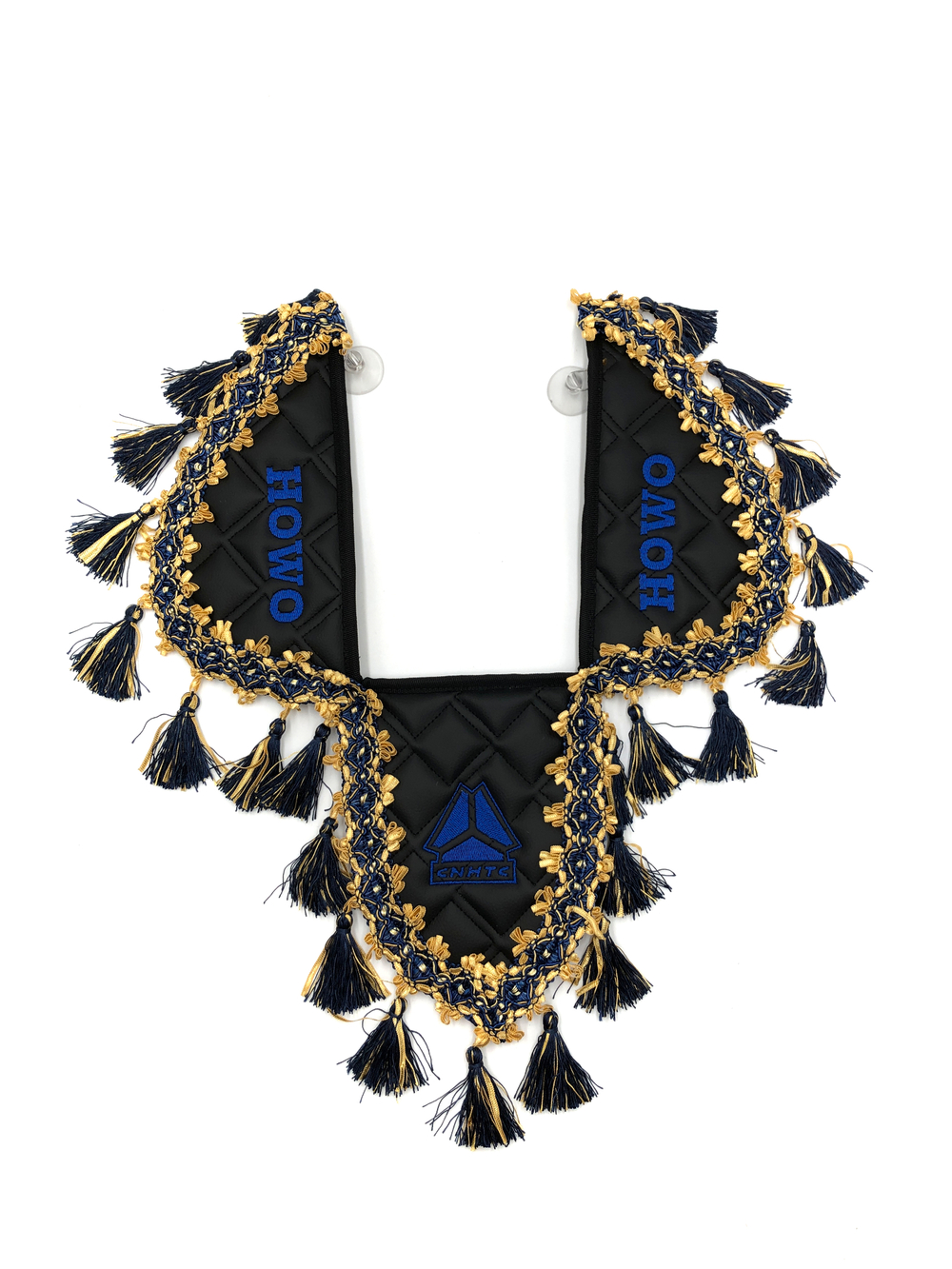 Вымпел тройной HOWO (экокожа, черный с синими кисточками)