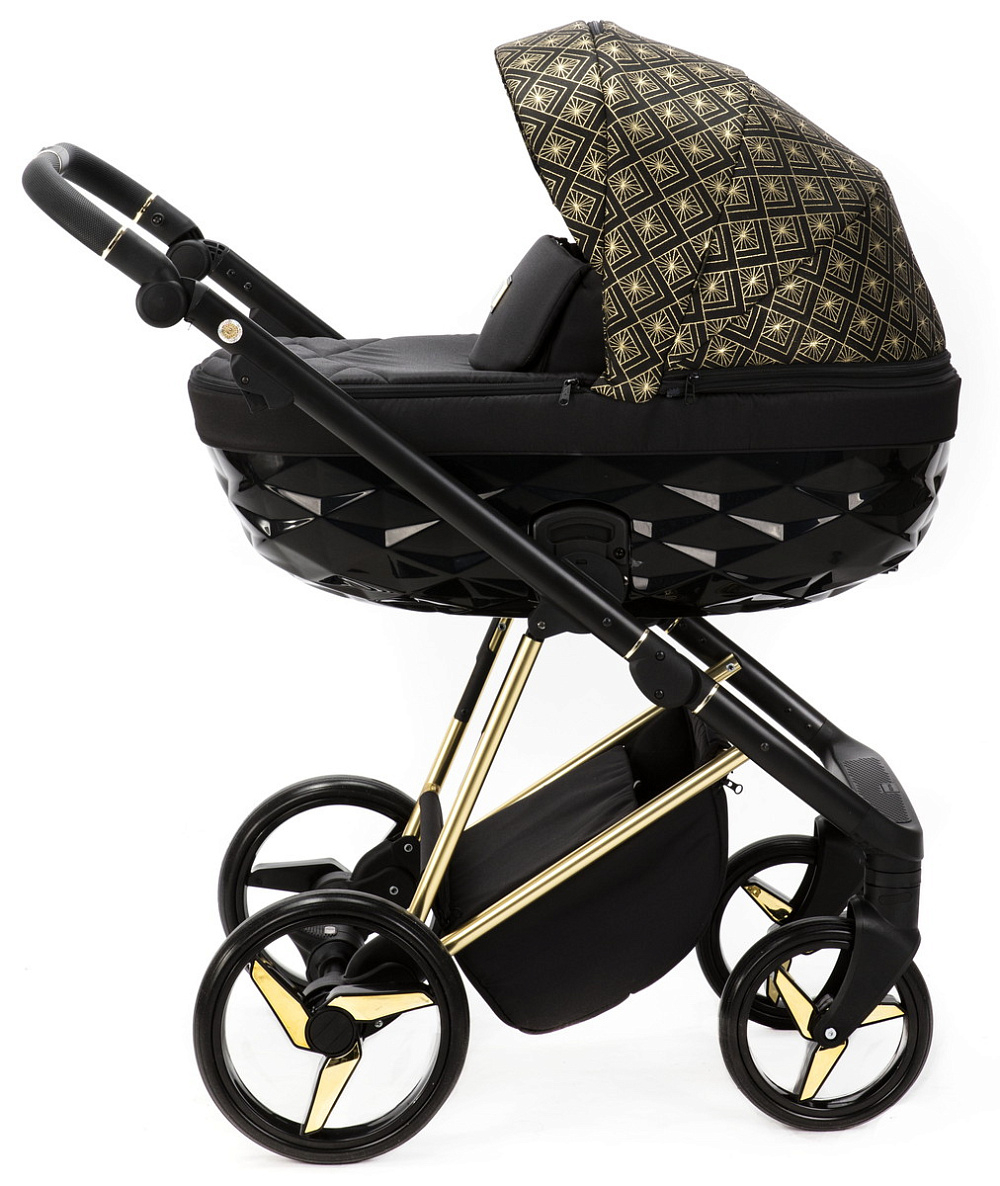Детская коляска Adamex Quantum SE Exclusive 3 в 1 Q-DW518 (ЧЕРНЫЙ+ЗОЛОТОЙ ОРНАМЕНТ+ЗОЛОТО РАМА)