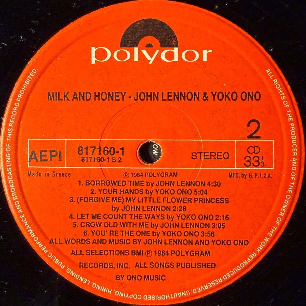 John Lennon & Yoko Ono ‎– Milk And Honey (Греция)