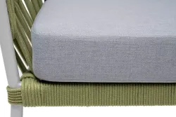 "Диего" диван 2-местный плетеный из роупа, каркас алюминий светло-серый (RAL7035) муар, роуп салатовый меланж круглый, ткань светло-серая