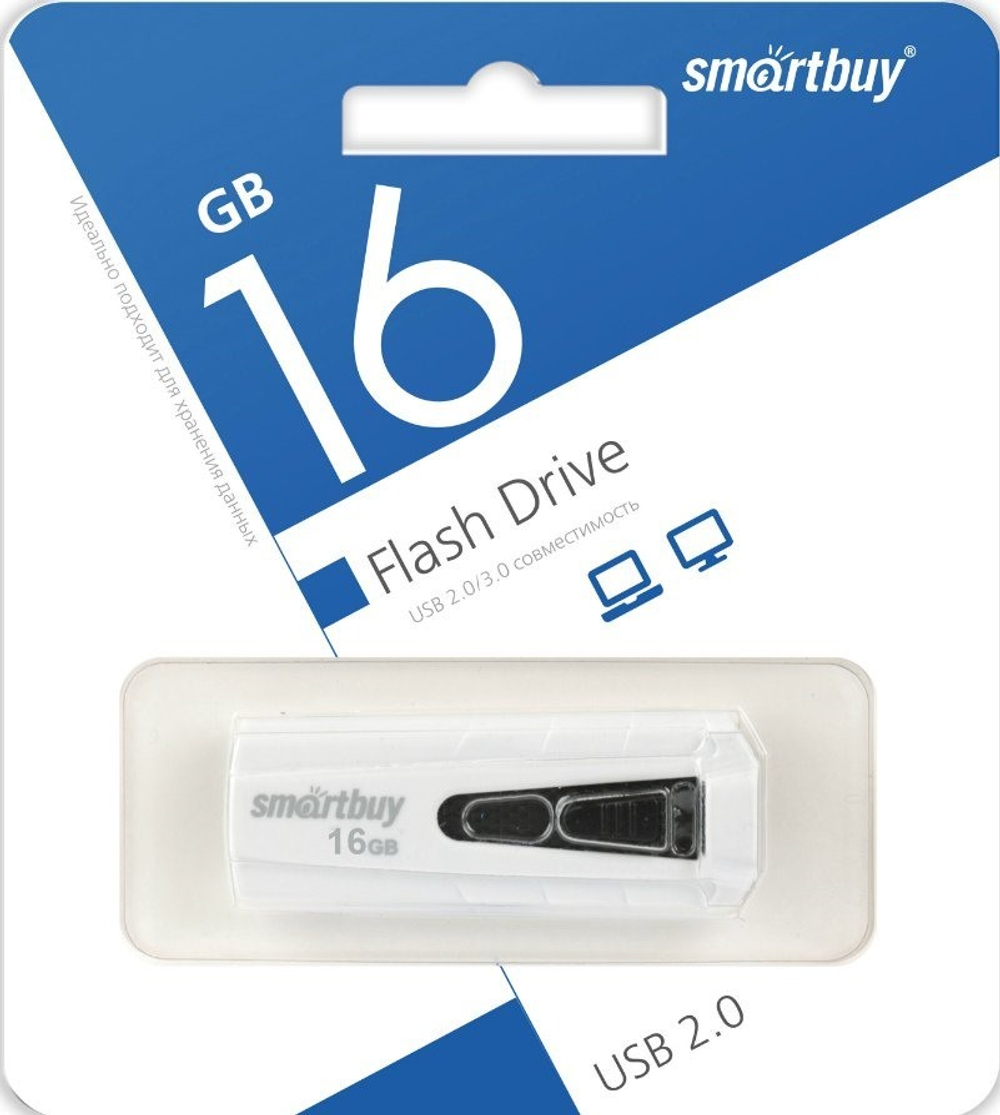 USB Флешка 16GB SmartBuy Iron series, USB 2.0, белая с черной вставкой