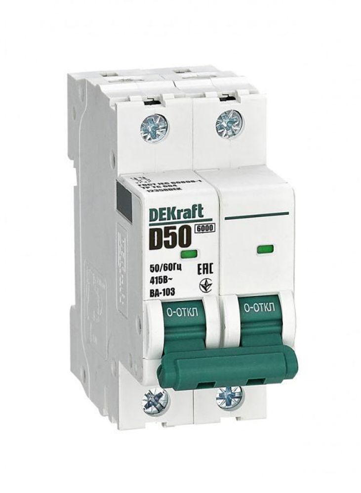 Выключатель автоматический модульный 2п D 50А 6кА ВА-103 DEKraft 12358DEK Выключатель автоматический модульный 2п D 50А 6кА ВА-103 DEKraft 12358DEK