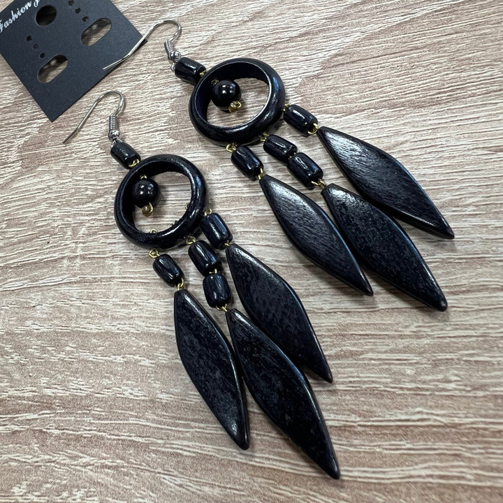 Серьги Кольцо с ромбиками, дерево, цвет темно-вишневый, 20x70 мм