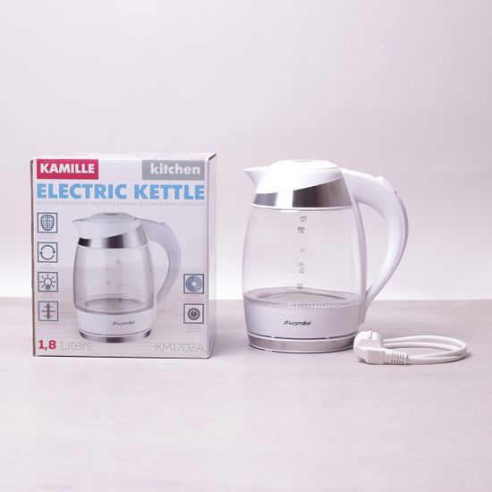 Чайник 1.8 л электрический с синей LED подсветкой Kamille KM 1702A