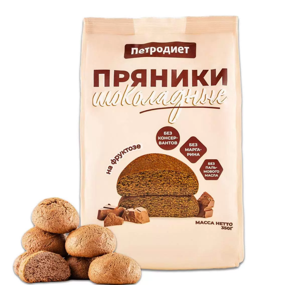 Пряники шоколадные Петродиет на фруктозе 350 гр