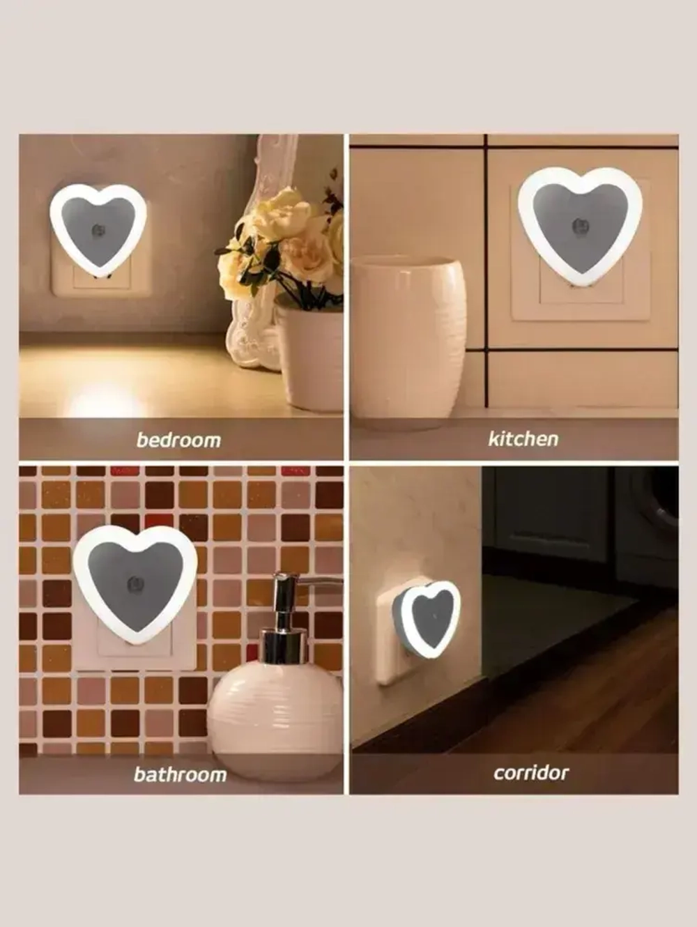 Светодиодный ночник с датчиком света LED, белый с включением от розетки