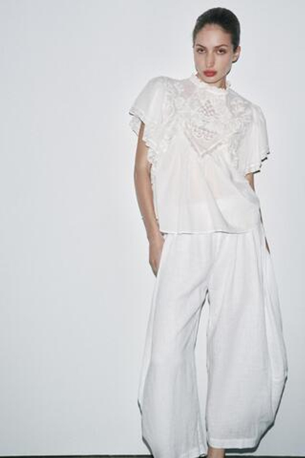 ZARA ТОП С ВЫШИВКОЙ И КРУЖЕВОМ — LIMITED EDITION, БЕЛЫЙ