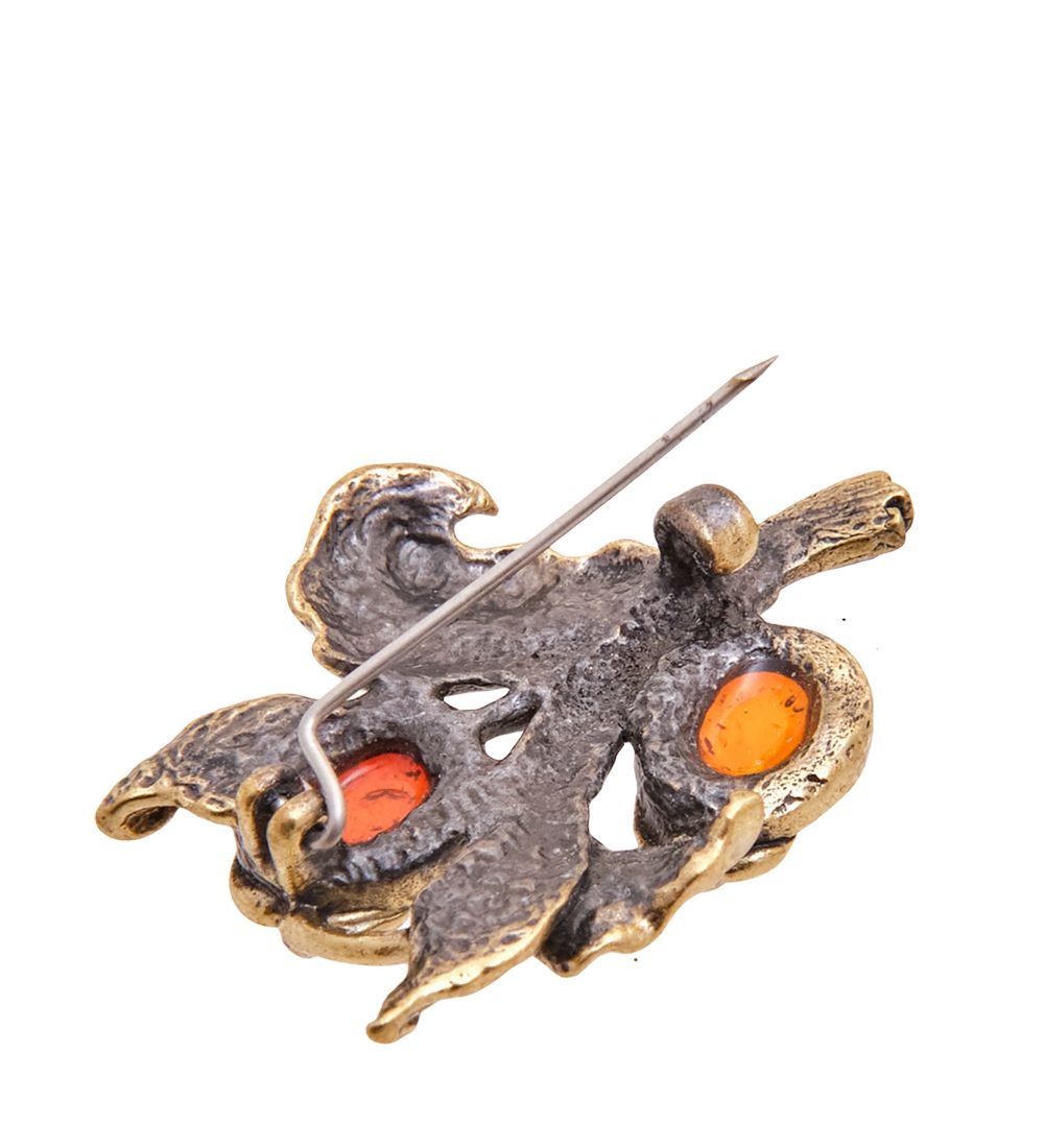 AM-3518 Брошь «Цветок Жасми» (латунь, янтарь)