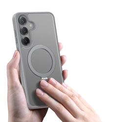 Прозрачный матовый чехол с поддержкой MagSafe для Samsung Galaxy S25, серия Yind Series Case от Dux Ducis (версия с магнитной откидной подставкой)