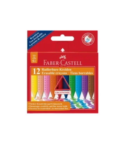 Мелки воск. 12 цв. Faber-Castell трехгранные стирающие к/к 122520