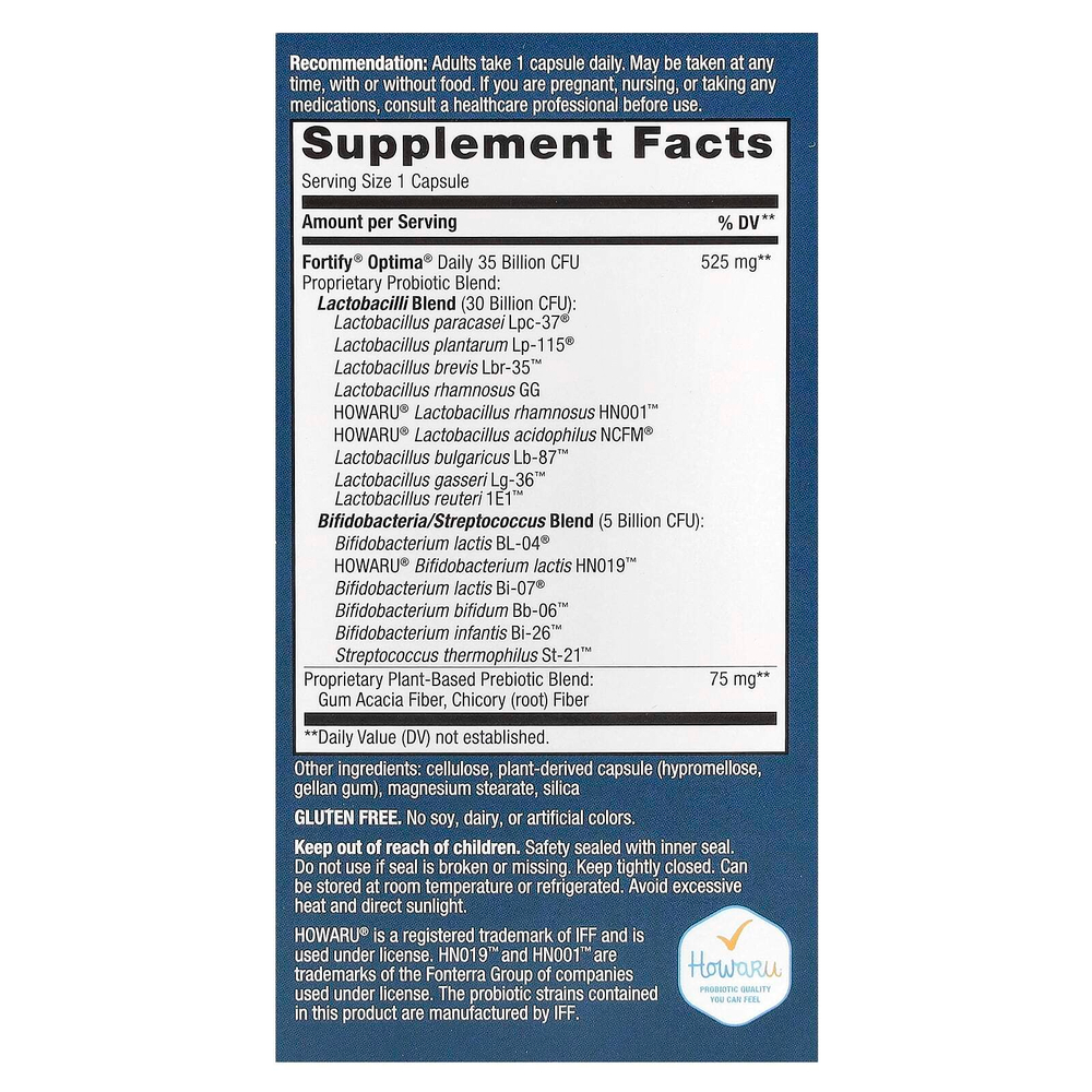Nature's Way, Optima® Probiotic, Fortify®, комфорт для кишечника, 35 млрд, 60 капсул с отсроченным высвобождением