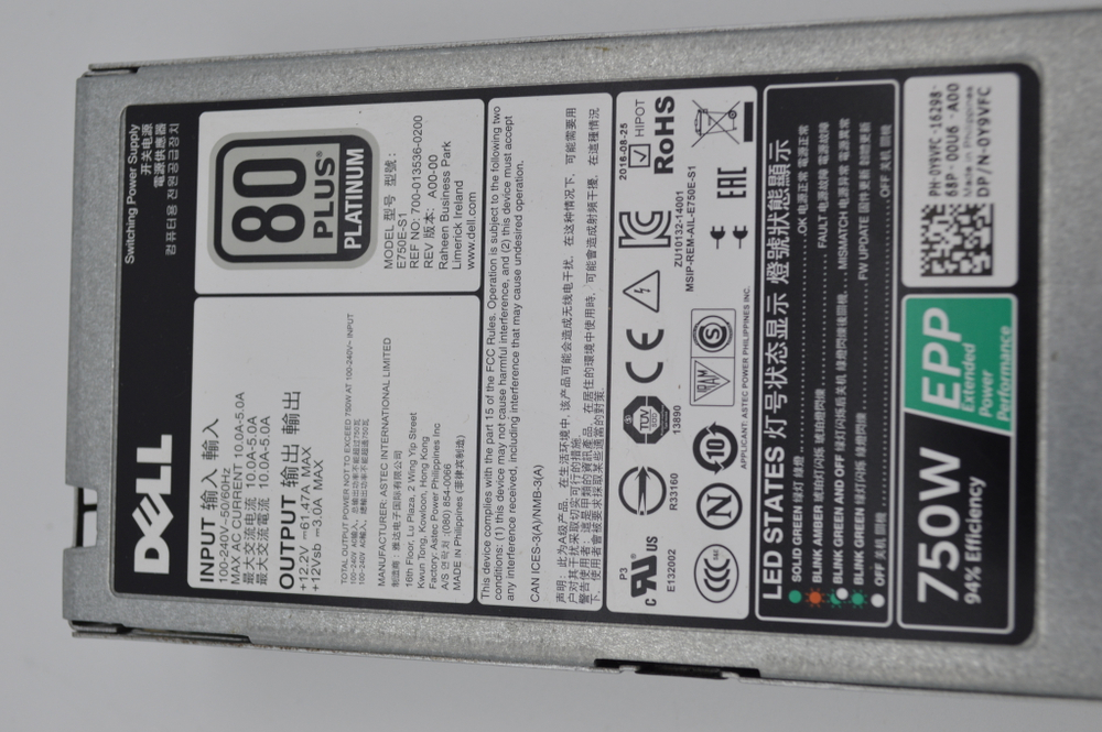 Блок питания dell 750W R630 R730 730Xd T430 T630