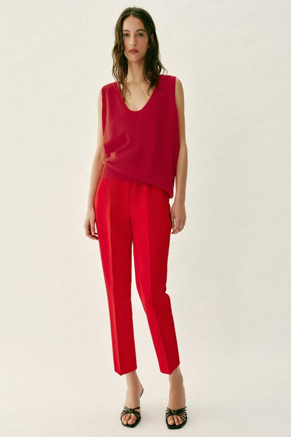 ZARA БРЮКИ С ВЫСОКОЙ ПОСАДКОЙ, ЯРКИЙ КРАСНЫЙ