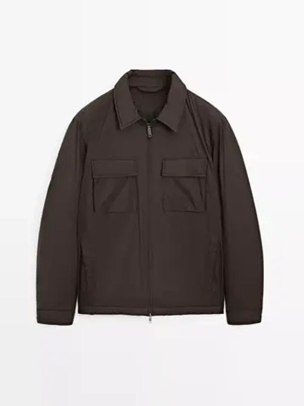 Massimo Dutti Непромокаемая легкая парка из смесового пуха, коричневый